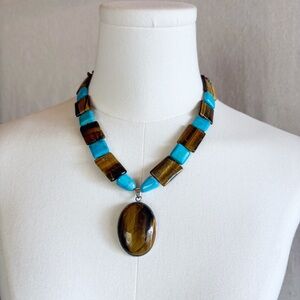 Turquoise tiger eye chunky necklace